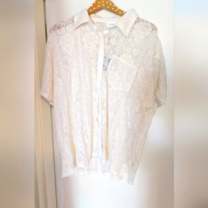 NWT White Lace Button Down Shirt